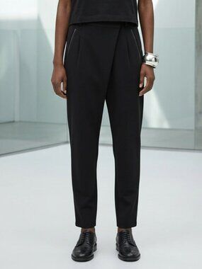 Vince Harem  Pants with Crossover Waist Leather Trim Black Size 2